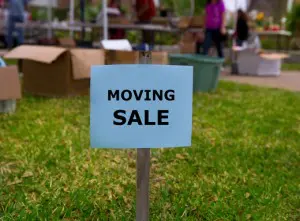 Moving sale in an american weekend on the yard
