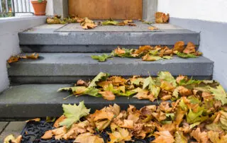 Fall leaves on the stairs cane be slippery.