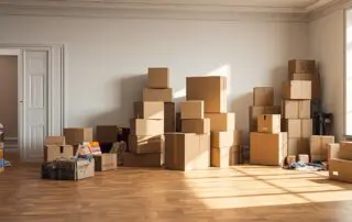 Empty room with boxes: moving house.