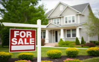 House for sale. A stunning real estate photograph of a suburban home