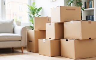 Moving boxes in pretty spring lit room