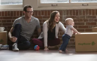 Parents with child on first night in new home